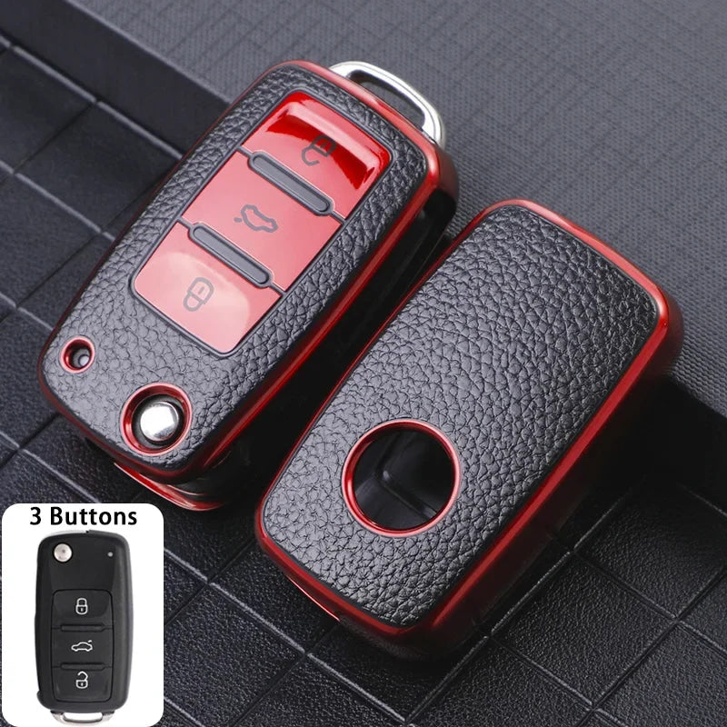 3 Buttons Key Case for Volkswagen Polo Tiguan Passat Golf Jetta Lavida Tpu Leather Protection Shell Bag For Skoda Octavia Seat