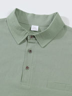 Men's Linen Blend Short Sleeve Polo Shirt Button Placket Chest Patch Breathable Casual Golf Business Work Daily Tops for Men