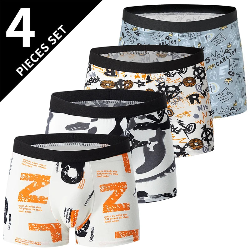 4/5 Uds. Pantalones cortos estampados de talla europea y americana a la moda para hombre, ropa interior cómoda de talla grande para hombre, bañador Sexy