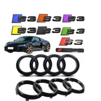 For AUDI S3 2010-2020 Car Front Grille Replace Emblem ABS Glossy Black Rear Badge Modified Sticker 4Ring Logo Sline Decoration