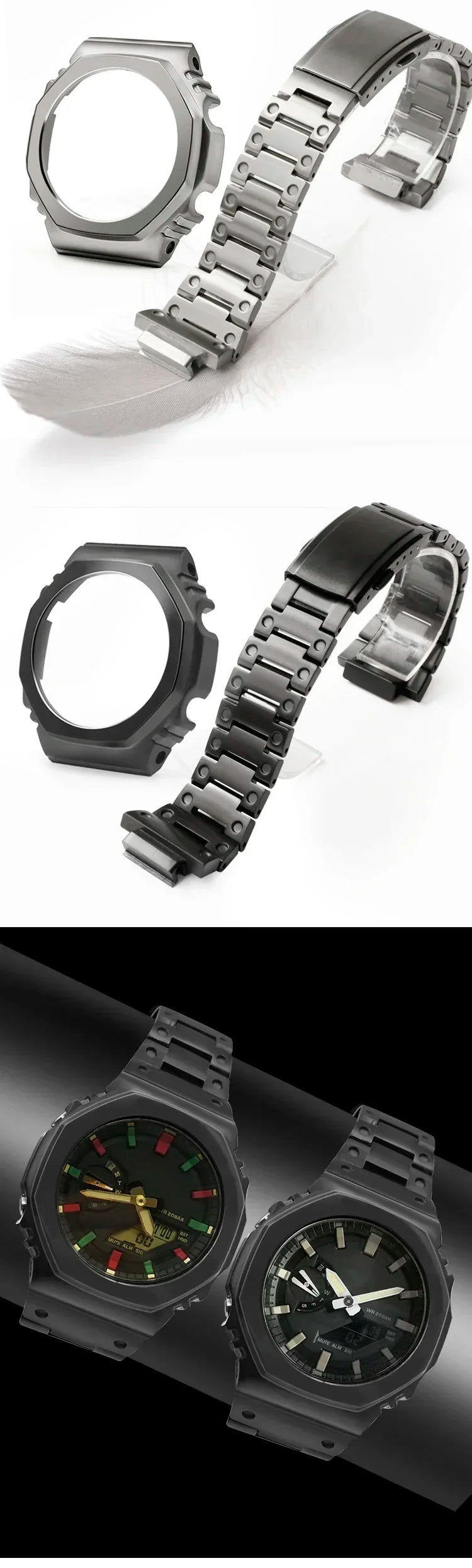Modification Kit Titanium Case Strap for Ga-b2100 Ga 2100 Ga2110 Casioak Watchband Accessory Refit Bezel Frame No Etching Screws