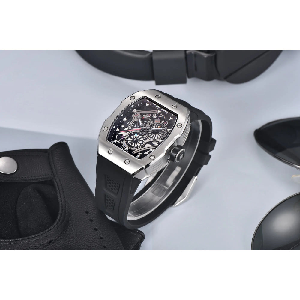 PAGANI DESIGN skeleton Watch Sapphire YS012 Automatic Men’s Quartz Watch Silicone Square Clock Waterproof Relogio Masculino