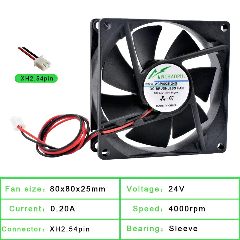 ACP8025 8cm 80mm ventilador 80x80x25mm DC5V 12V 24V 2pin ventilador de refrigeración adecuado para inversor de corriente del chasis