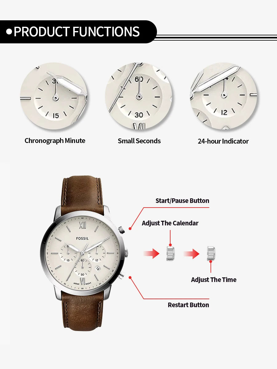Fossil FS5380 Men's Watch Neutra Chronograph Quartz Leather Strap Vintage Casual Business Wristwatch for Men