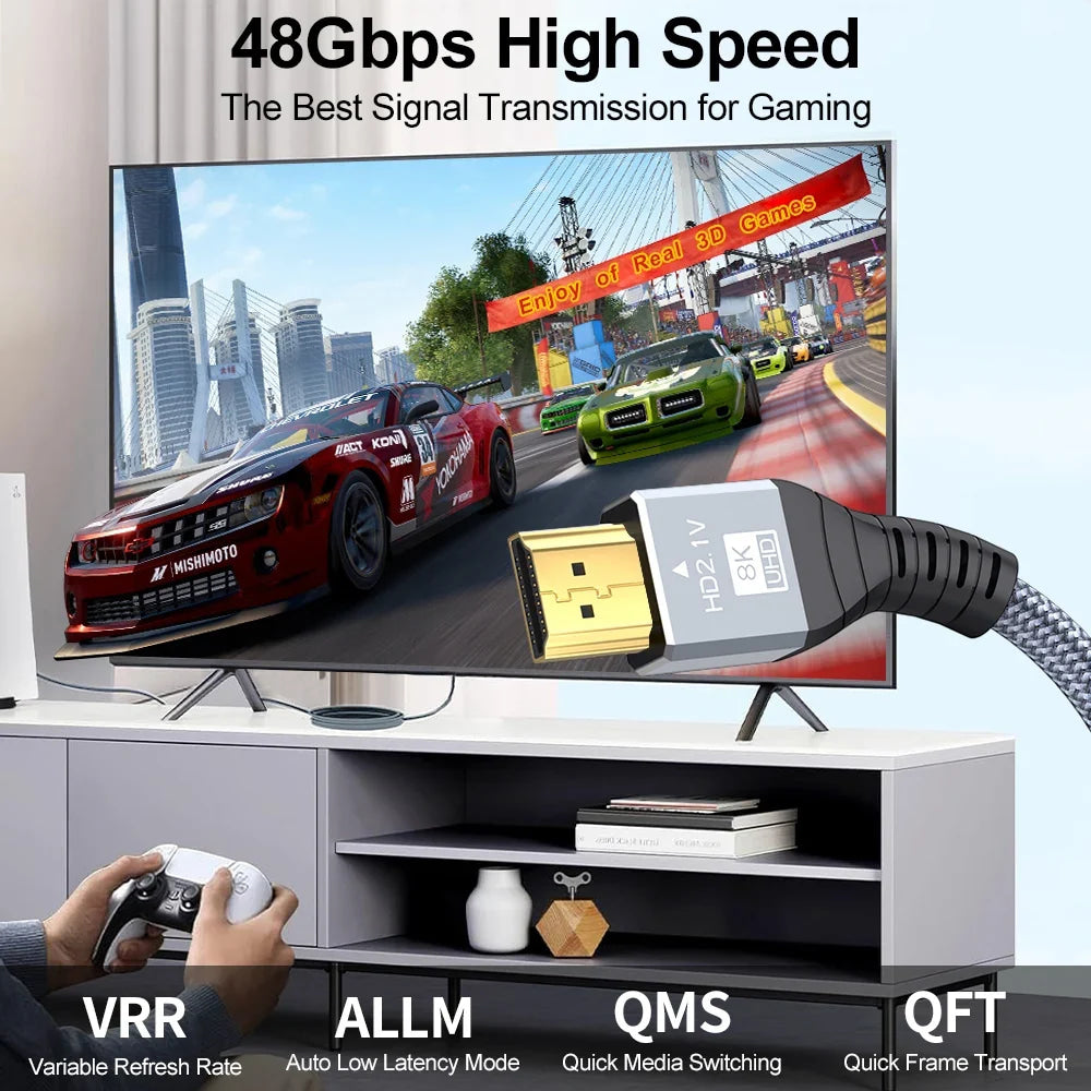 8K HDMI-Compatible Cable 4K@120Hz 8K@60Hz HDMI 2.1 Cable 48Gbps Adapter For RTX 3080 eARC HDR Video Cable PC Laptop TV box PS5