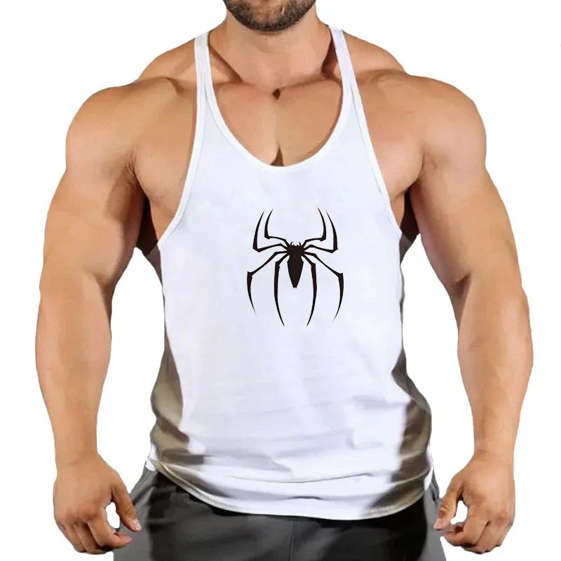 Mens Bodybuilding Faux Cotton Tank Top Gym Fitness Sports Sleeveless Top Skull Print Breathable Tank Top Mens Summer Tank Top