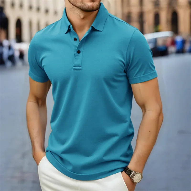 2025 New Men's Casual and Fashionable Simple Collared Short Sleeved Polo Shirt Summer Comfortable Breathable and Versatile Top
