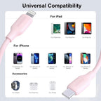 Macaron Pink 27W PD Fast Charging Cable USB C to Lightning Silicone Data Cable Soft Flexible for iPhone 14 13 12 11