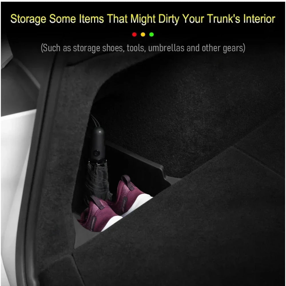 For Tesla Model Y Juniper Trunk Organizer Side Storage Box Boot Organizer Flocked TPE Mat Anti-dirty 2025 Car Travel Accessories