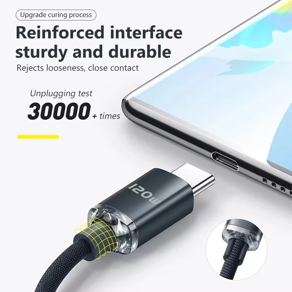 Cable de 120W 7A tipo C a tipo C para Iphone 15 Xiaomi Oneplus teléfono móvil Cable USB C de carga rápida cables de cargador de datos rápidos tipo C