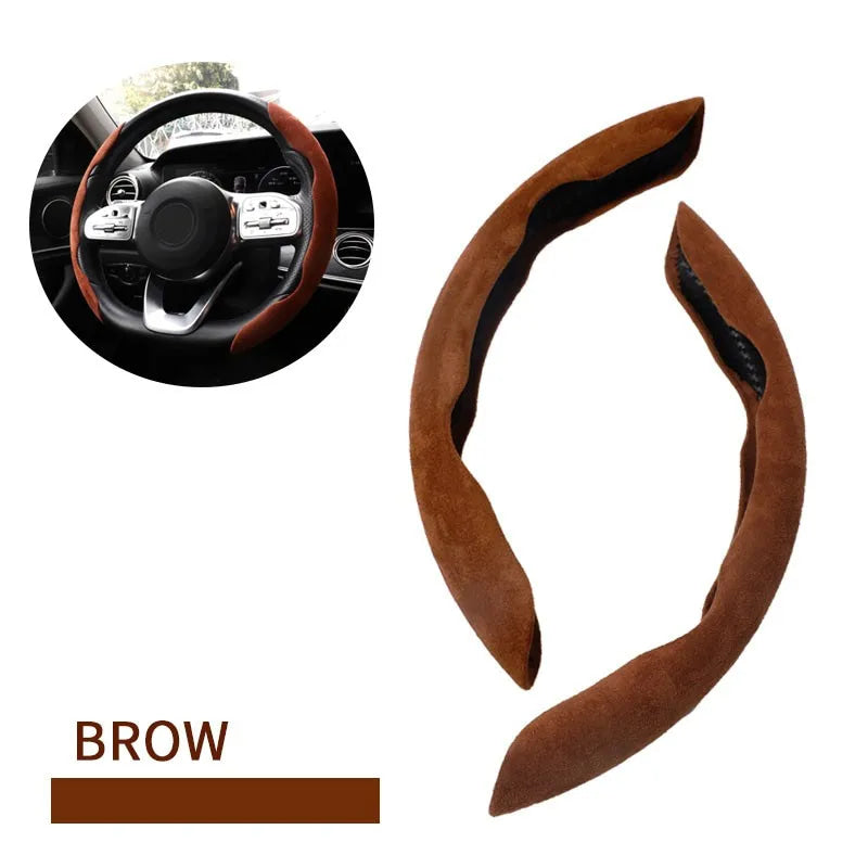 Universal Suede / Nappa Leather Car Steering Wheel Cover 38CM Breathable O/D Shape Protector Non-Slip Auto Interior Accessories