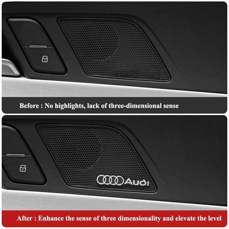 3D Aluminum Car Audio Logo Speaker Emblem Badge Sticker For Audi A3 A4 A5 A6 A7 A1 Q2 Q4 Q3 Q5 Q7 Q8 S3 S4 S5 S6 TT Accessories