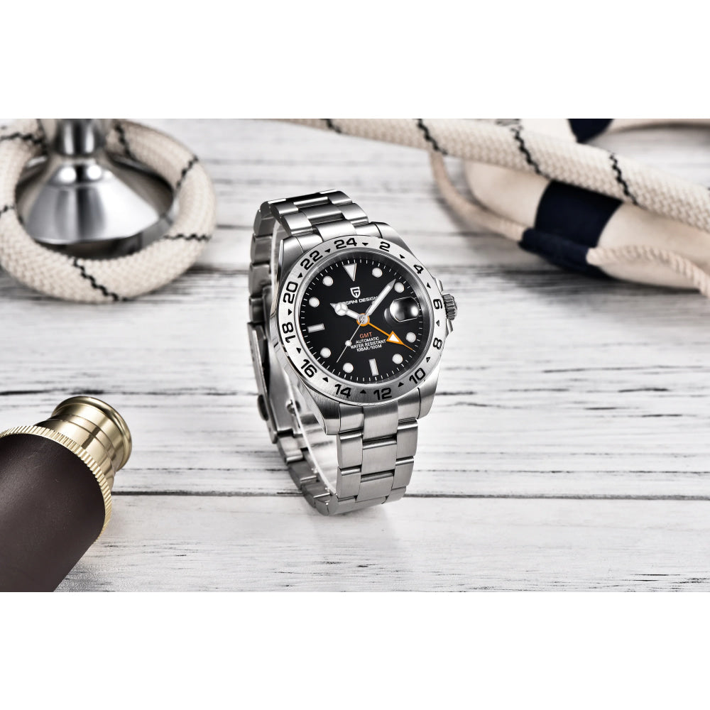 PAGANI DESIGN Vintage 42MM GMT Men's Watch PD1682 Automatic Mechanical Timepiece Sapphire Stainless Steel 100M Waterproof Retro