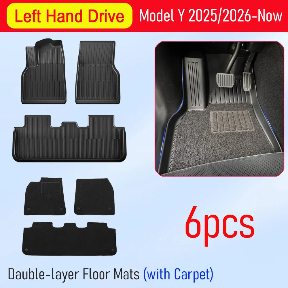 Floor Mats for Tesla Model Y 2025 2026 Juniper All Weather Trunk Mat Kick Pads Cargo Frunk Liners Seatback Protector Accessories