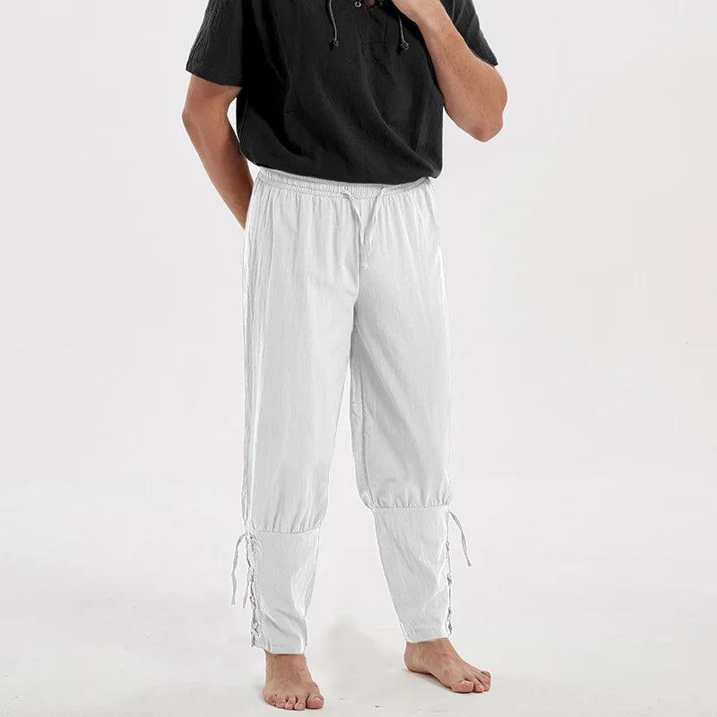 Adult Men Medieval Pirate Pants Cotton Linen Horseman Knight Costume Loose Leggings Black Navigator Leg Bandage Trouser