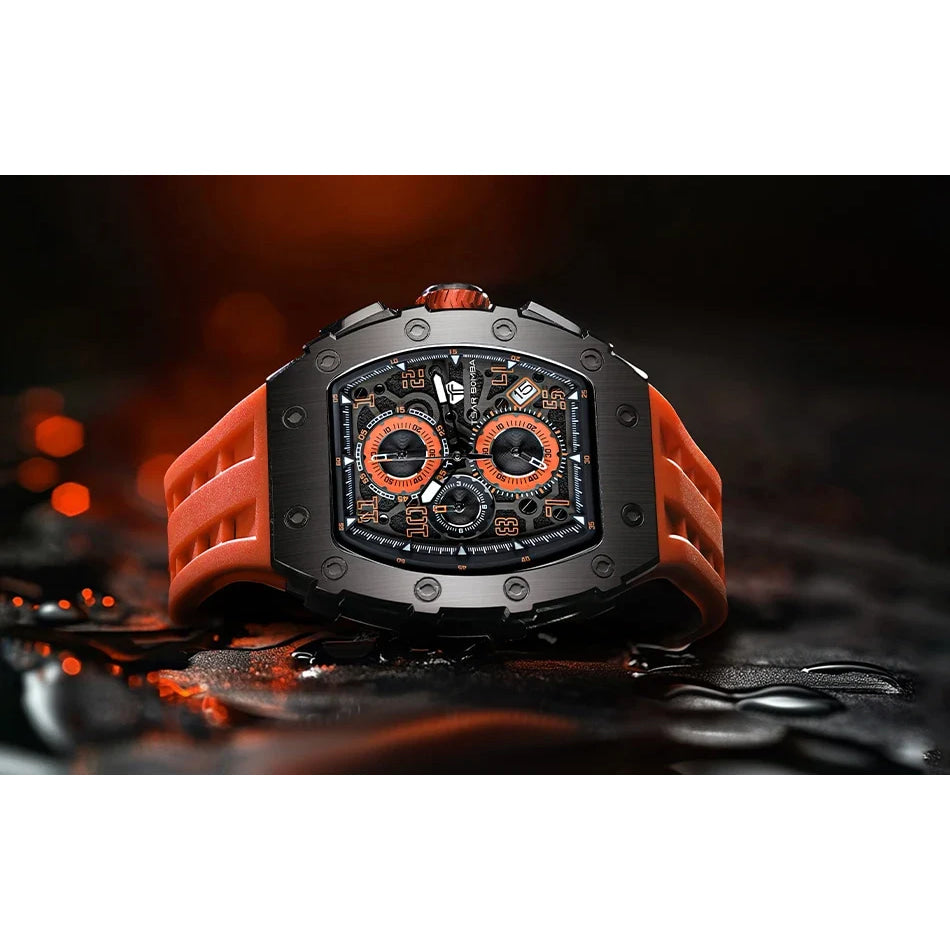 TSAR BOMBA Watch for Men Luxury Brand Tonneau Design Waterproof Clock Stainless Steel Wristwatch Fashion Rectangle Mens Watch