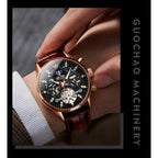 OLEVS 6658 Mens Watch Business Leather Strap Reloj  Hollow out Mechanical Automatic Wristwatch Waterproof Luminous Watch For Man