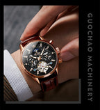 OLEVS 6658 Mens Watch Business Leather Strap Reloj  Hollow out Mechanical Automatic Wristwatch Waterproof Luminous Watch For Man