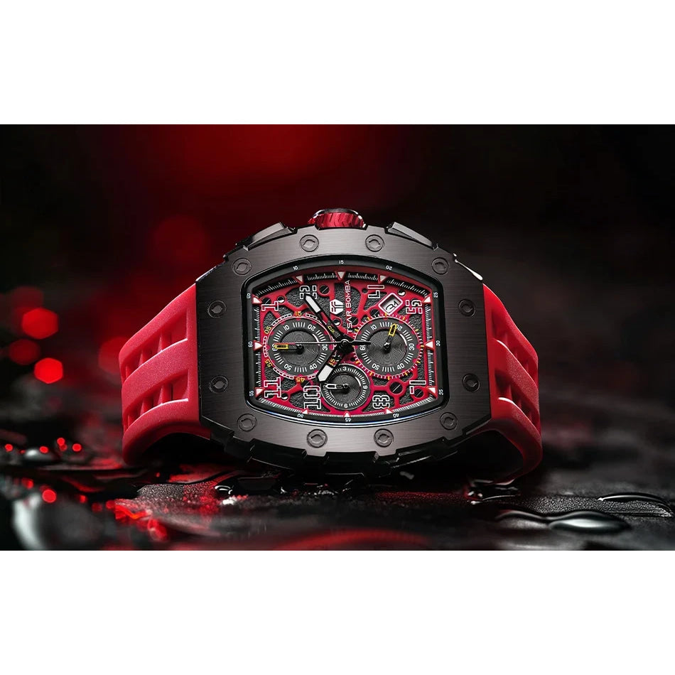 TSAR BOMBA Watch for Men Luxury Brand Tonneau Design Waterproof Clock Stainless Steel Wristwatch Fashion Rectangle Mens Watch