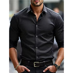 White men's Dress shirt without ironing, business casual, slim and slim black shirt, solid color, fashionable and high-quality