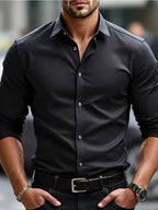 White men's Dress shirt without ironing, business casual, slim and slim black shirt, solid color, fashionable and high-quality