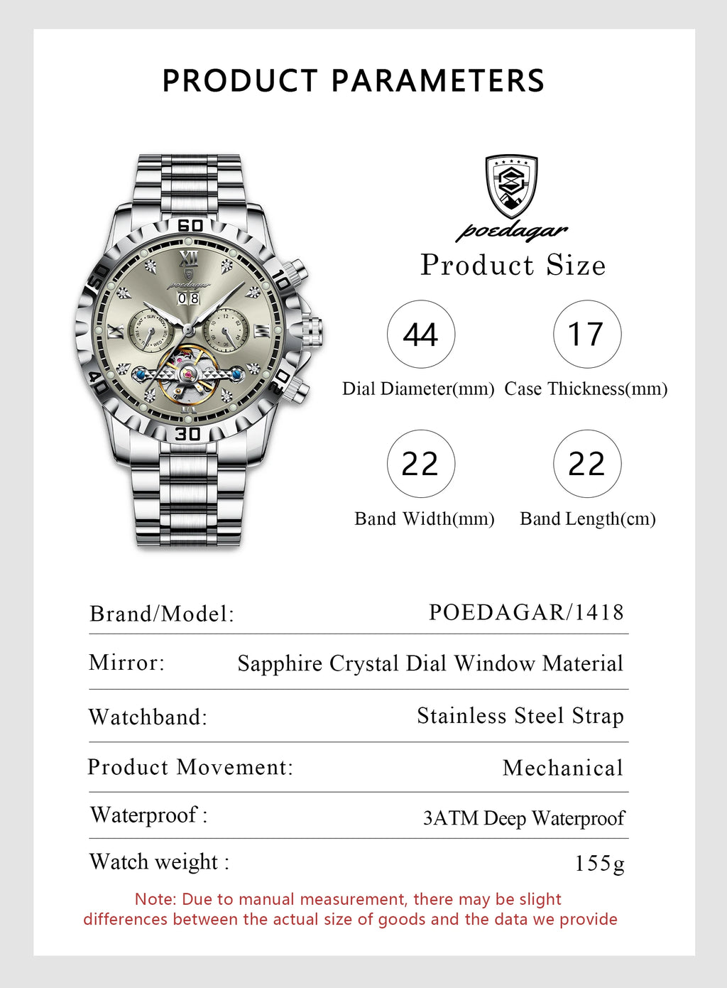 POEDAGAR Luxury Men Wristwatch Hollow Tourbillon Luminous Date Week Man Clock Automatic Mechanical Stainless Steel Men's Watches