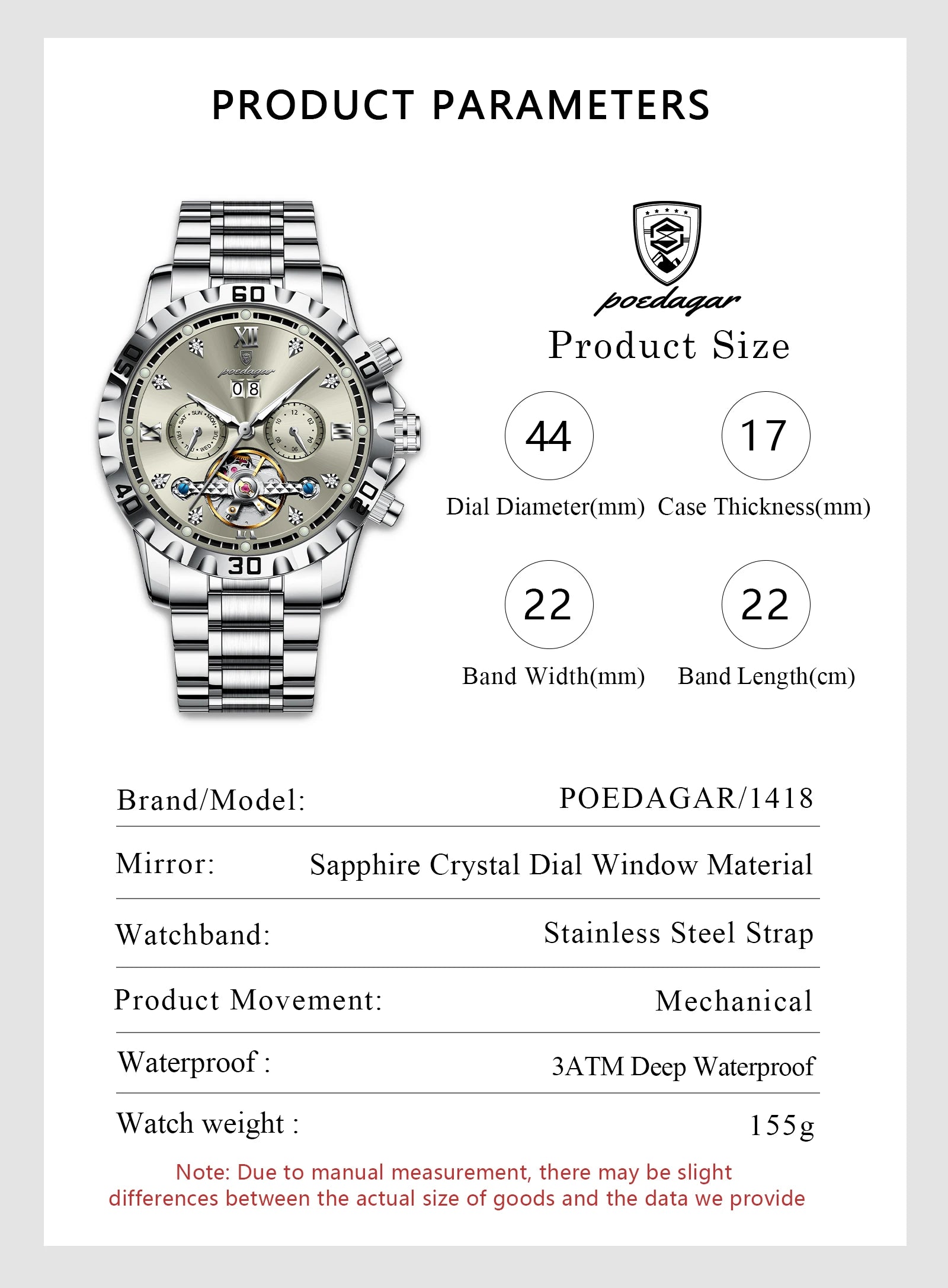 POEDAGAR Luxury Men Wristwatch Hollow Tourbillon Luminous Date Week Man Clock Automatic Mechanical Stainless Steel Men's Watches