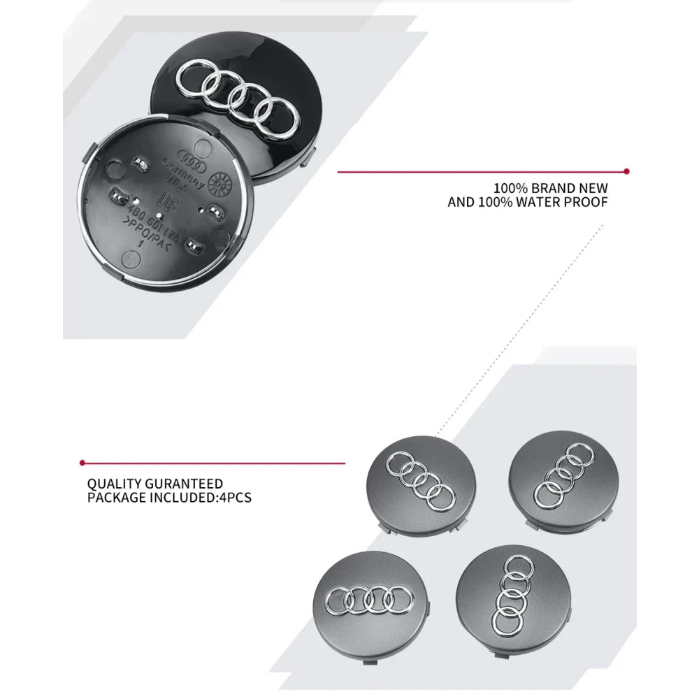 For Audi A8 A5 A6 C5 C6 C7 A7 A1 A3 A4 B5 Q3 Q5 Q7 TT 4pcs 60mm 61mm 68mm 69mm Car Wheel Hub Center Caps Rim Cover Accessories