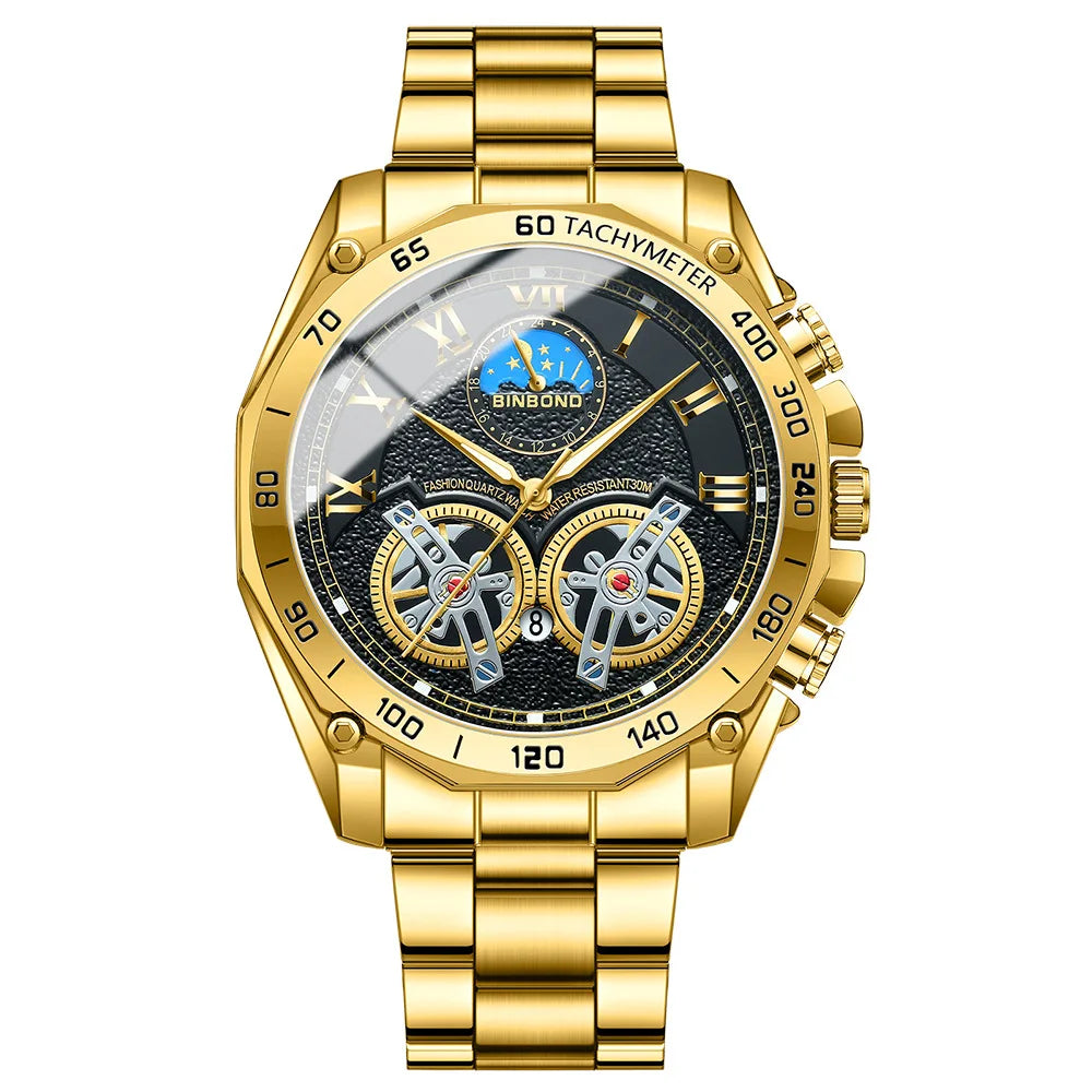 BINBOND Luxury Men Quartz Watches Fashion Concept Decorative Dial Casual Military Sports Wristwatch Waterproof Men's Clock