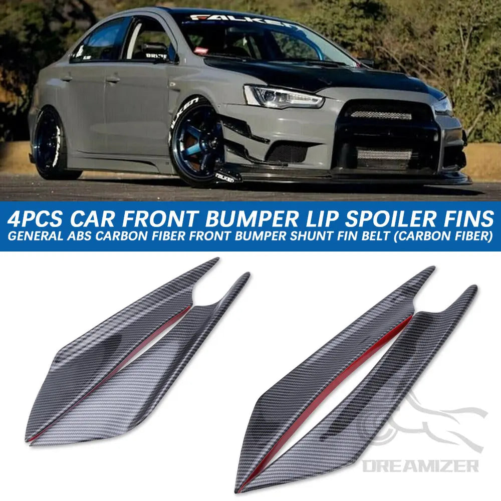 4pcs Front Bumper Side Canards Splitter Fins Universal Spoilers Carbon Fiber Car Door Anti-collision Belt Bumper Guard