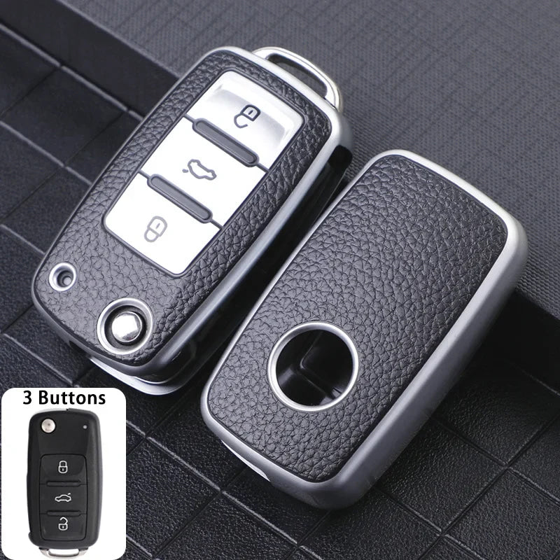 3 Buttons Key Case for Volkswagen Polo Tiguan Passat Golf Jetta Lavida Tpu Leather Protection Shell Bag For Skoda Octavia Seat