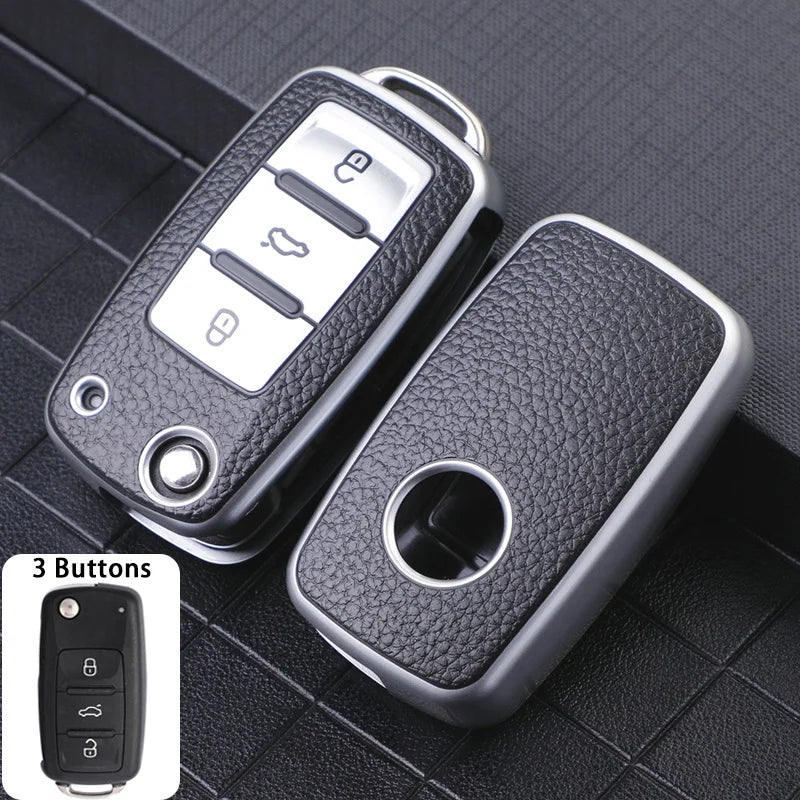3 Buttons Key Case for Volkswagen Polo Tiguan Passat Golf Jetta Lavida Tpu Leather Protection Shell Bag For Skoda Octavia Seat