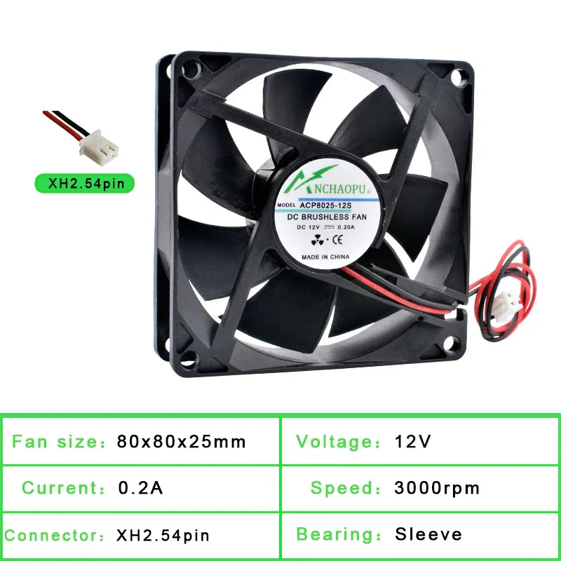 ACP8025 8cm 80mm ventilador 80x80x25mm DC5V 12V 24V 2pin ventilador de refrigeración adecuado para inversor de corriente del chasis
