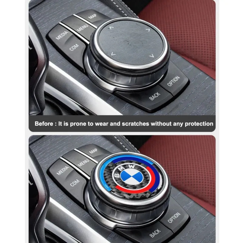 4.5CM 4.8CM Carbon Fibre Car Center Console Knob Stickers Decoration Accessories For BMW 1 2 3 4 5 6 Series GT Z4 X3 X4 X5 X6 X7