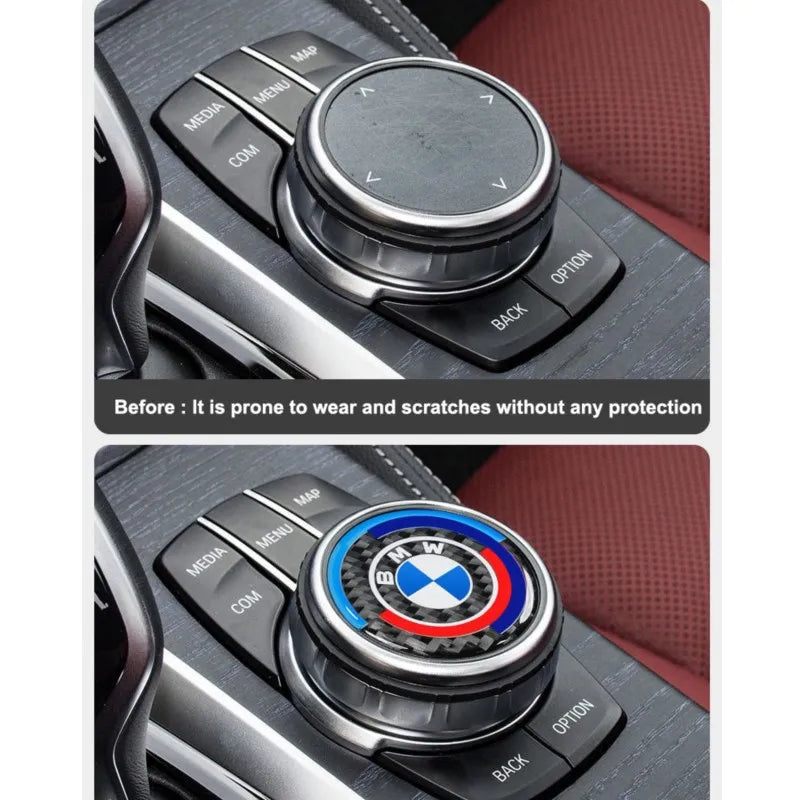 4.5CM 4.8CM Carbon Fibre Car Center Console Knob Stickers Decoration Accessories For BMW 1 2 3 4 5 6 Series GT Z4 X3 X4 X5 X6 X7