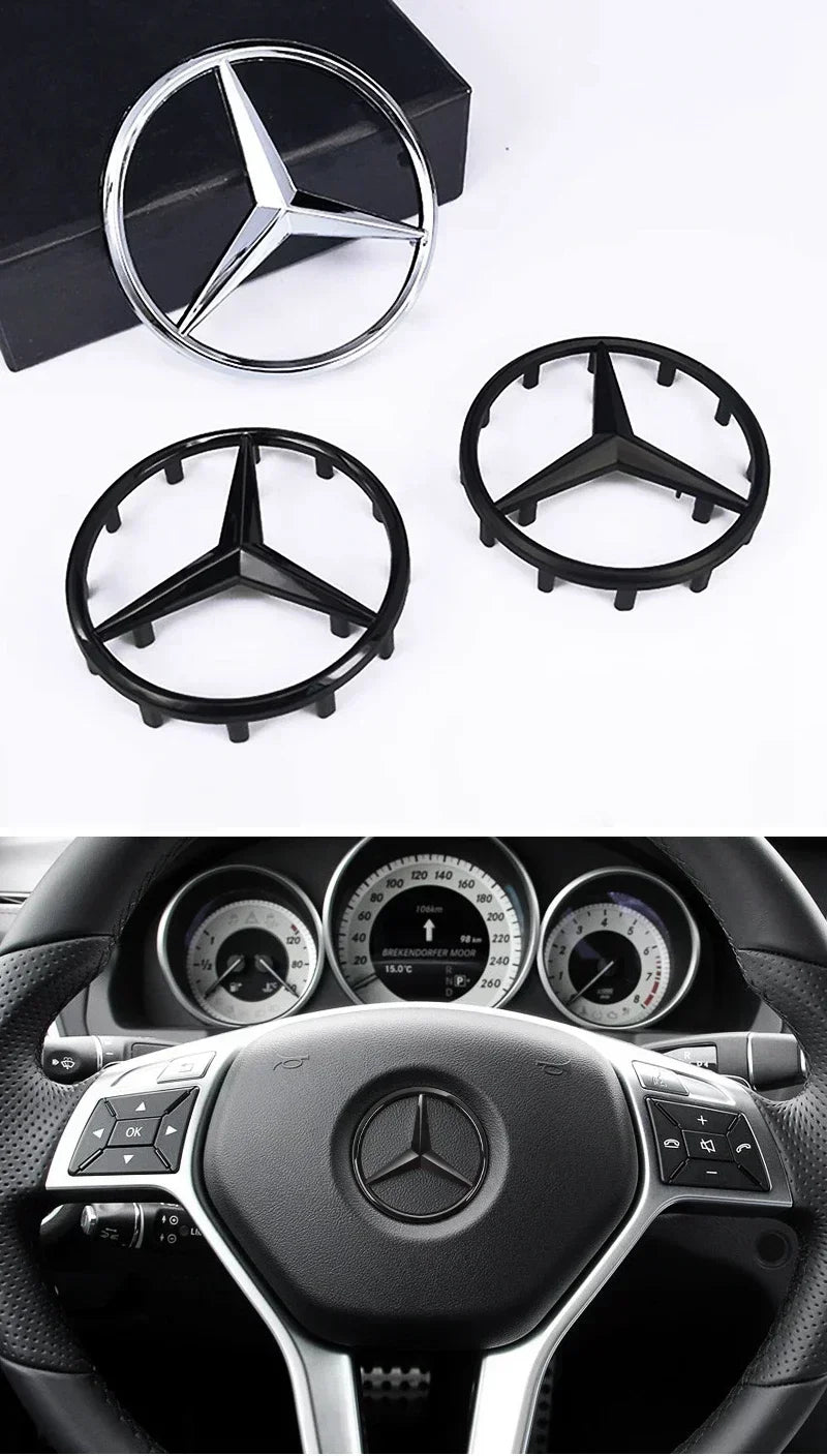 Emblema de logotipo para volante de coche de 52 mm y 57 mm, accesorios de estilo ABS para Mercedes Benz Serie C, E, S, CLA, CLS,
