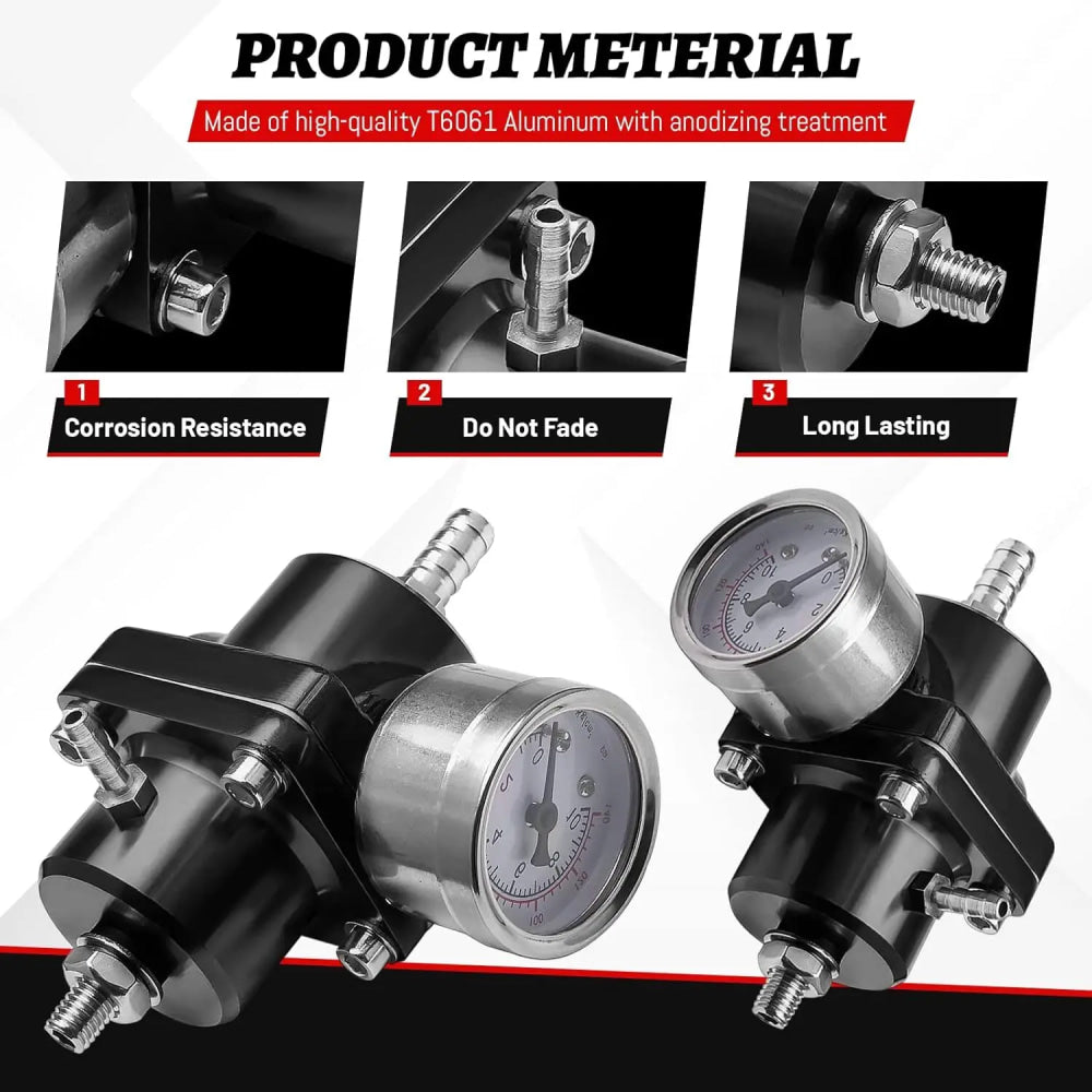 Universal 1Set Adjustable Fuel Pressure Regulator + Gauge+ Fitting Kit Aluminum Black Blue Red Silver