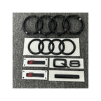 AUDI Q8 4-Ring logo ABS Black Car Hood Front Grill Emblem Rear Trunk Badge Q8 Sticker Quarrto Sline Emblem For Q8 2018-2024