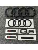 AUDI Q8 4-Ring logo ABS Black Car Hood Front Grill Emblem Rear Trunk Badge Q8 Sticker Quarrto Sline Emblem For Q8 2018-2024