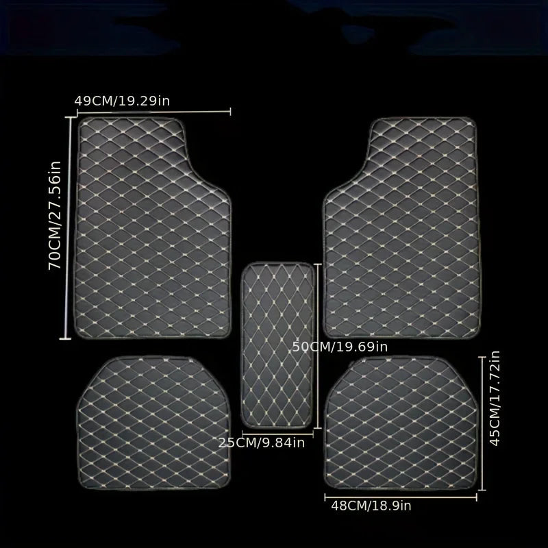 PU Leather Waterproof Universal Car Floor Mats 5Pcs Front & Rear Auto Foot Pad Protector Automobile Interior Carpet Set