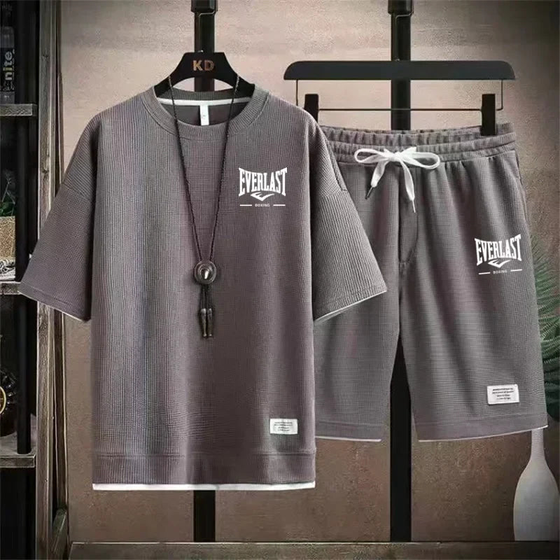 2026 Men's summer suit high quality round neck men's T-shirt 2 pieces shorts running quick dry leisure quick dry.