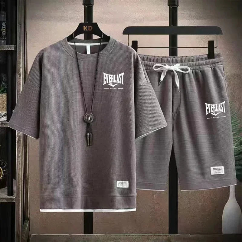 2026 Men's summer suit high quality round neck men's T-shirt 2 pieces shorts running quick dry leisure quick dry.