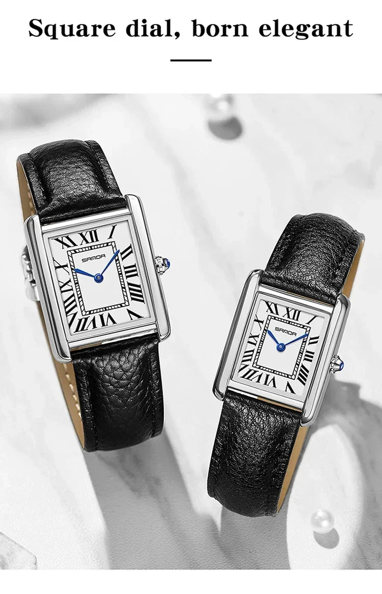 SANDA 9031/1108 Resistant Leather Strap Square Dial Waterproof Sport Casual Women Men Quartz Watches Reloj Luxury Couple Watch