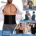 Vensslim Waist Trainer for Men Tummy Control Hooks Girdle Stomach Band 7 Steel Bones Back Support Strap Body Shaper Trimmer Belt