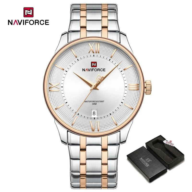 NAVIFORCE Men's Watch Classic Stainless Steel Strap 3ATM Waterproof Calendar Minimalist Dial Men's Chronograph Watch NF9272S