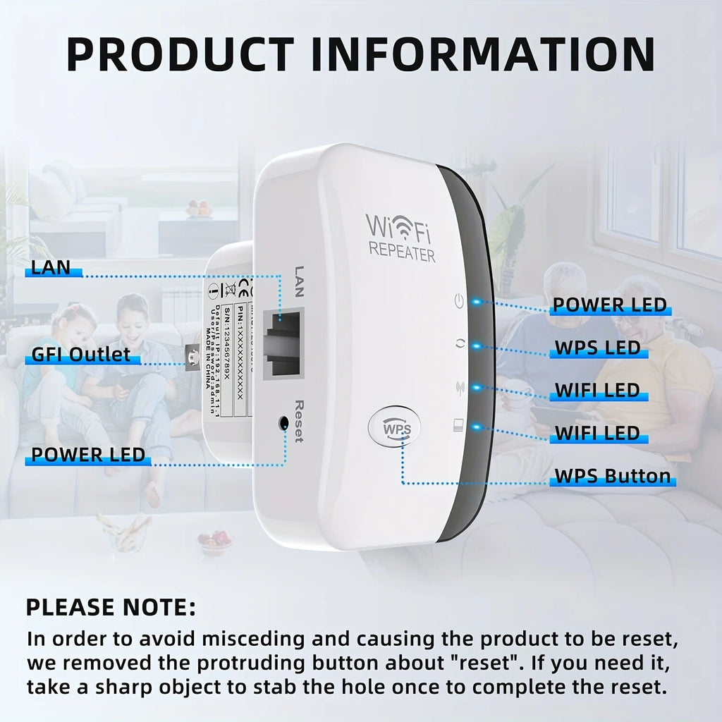 Extensor WiFi y amplificador de señal de 300 Mbps de alto rendimiento: fácil configuración, puerto Ethernet, soporte multiusuario para fiestas, oficinas