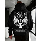 Christian Bible Verse Psalm 91:4 Print Men Women Hooded Sweatshirt Autumn Winter Outdoor Vacation Casual Loose Warm Sportswear