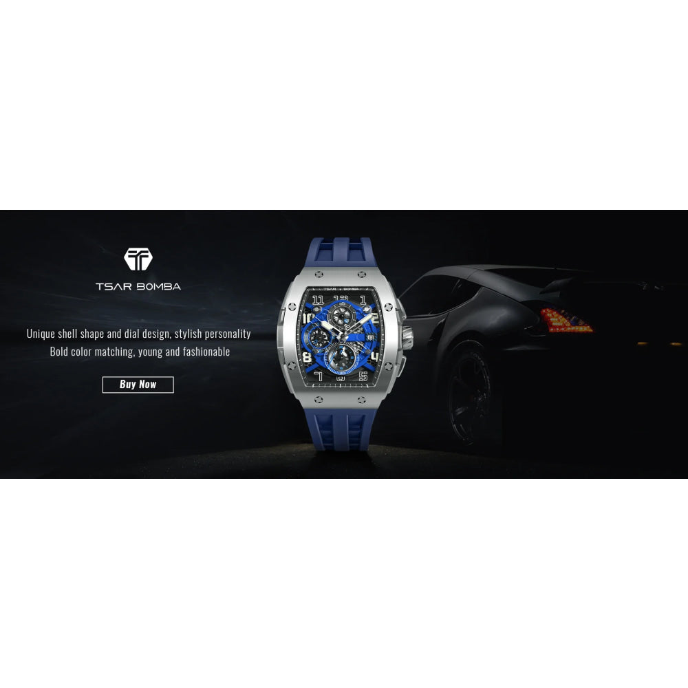 TSAR BOMBA Watch for Men Luxury Brand Tonneau Design Waterproof Clock Stainless Steel Wristwatch Fashion Rectangle Mens Watch
