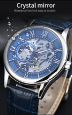 Men automatic watch luxury rome mechanical watches waterproof skeleton noctilucent leather mens watch choice of gift giving
