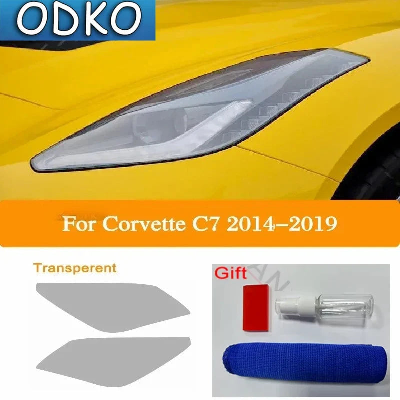 Car Headlight Protection Tint Film Smoke Black TPU Transparent Light Sticker For Chevrolet Corvette C7 C8 2014-On Accessories